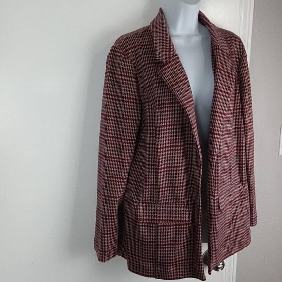 Liverpool Los Angeles Blazer Womens Large Red Houndstooth Open Front Pockets - Picture 1 of 13